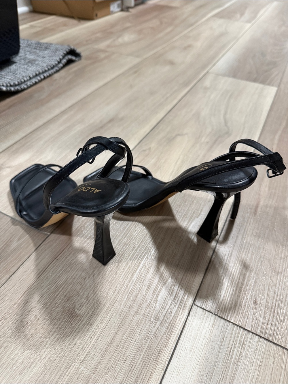 ALDO Black Square-Toe Strappy High Heel Sandals - Picture 3 of 5